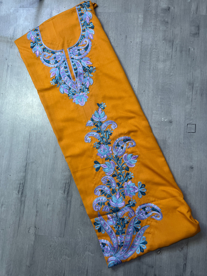 Gul Kashmiri Aari 2 Piece Unstitched Suit  |  Mustard Yellow