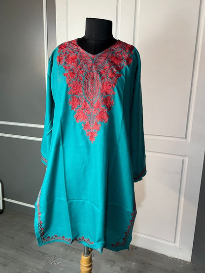 Noor : Aari embroidery summer kurti |Dark Teal
