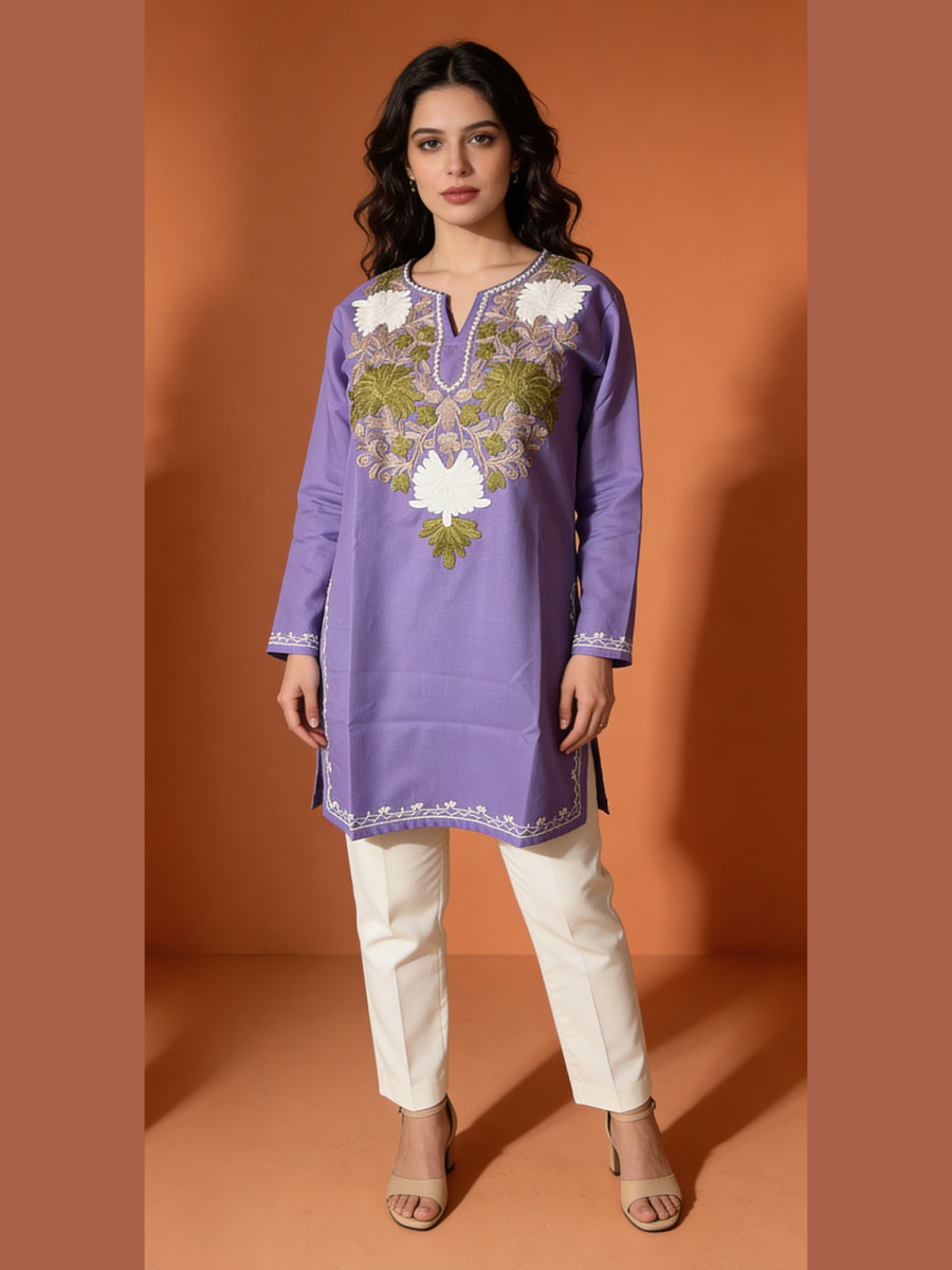 Noor : Aari embroidery summer kurti | Lavender