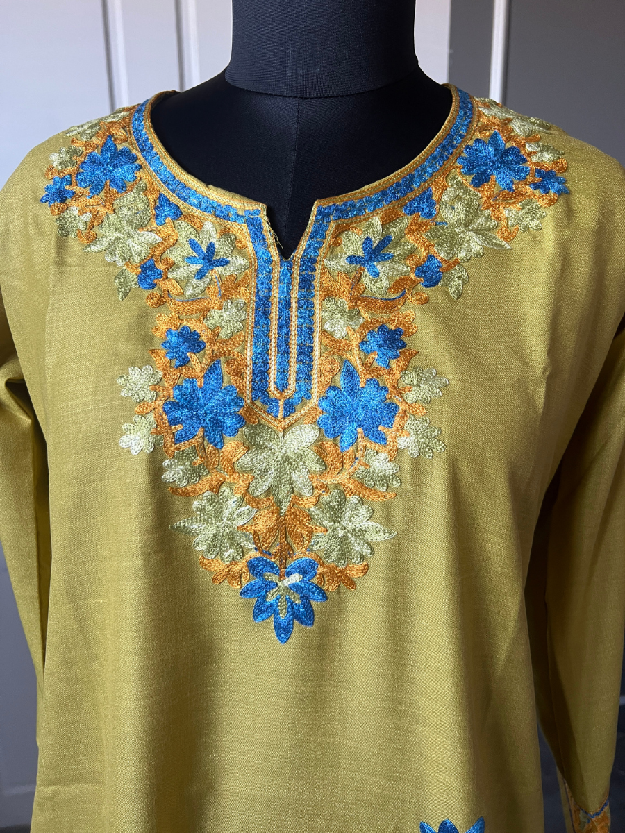 Kashmir Aari cotton Co-Ord Set | Light Moss Green