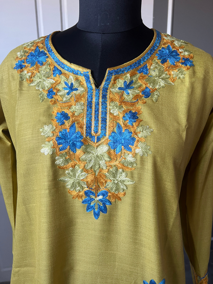 Kashmir Aari cotton Co-Ord Set | Light Moss Green