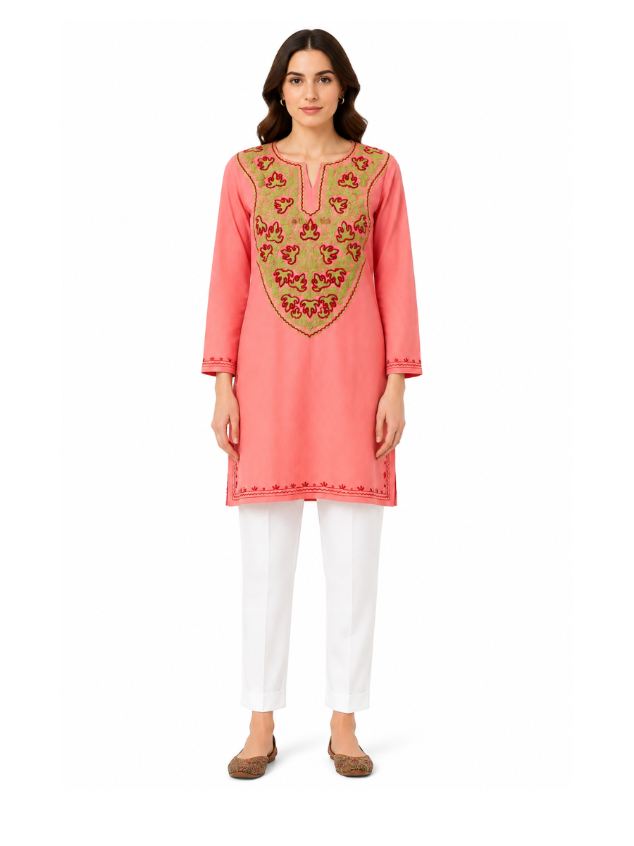 Noor : Aari embroidery summer kurti | Pink