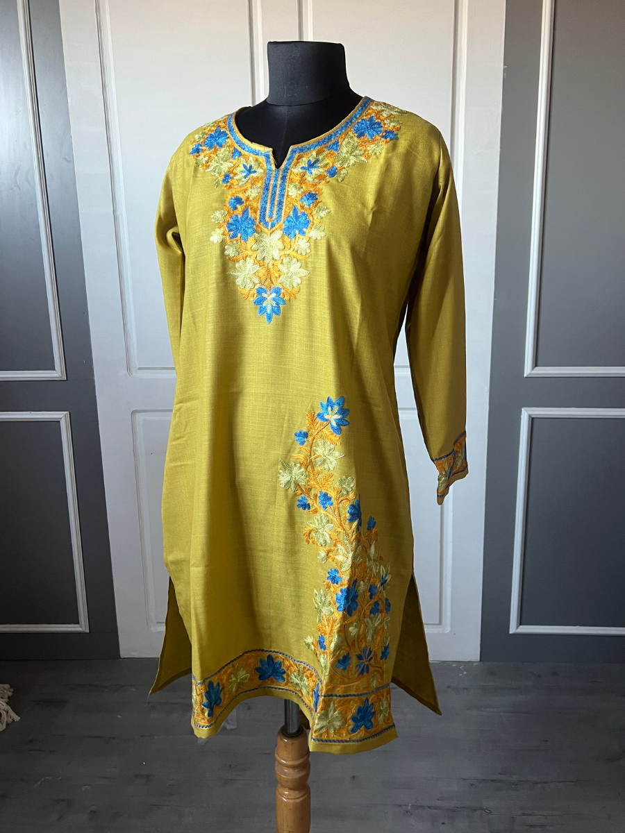 Kashmir Aari cotton Co-Ord Set | Light Moss Green