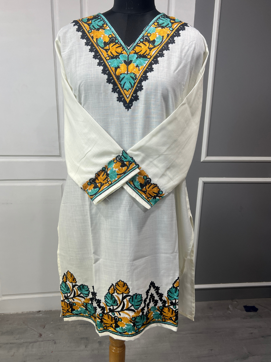 Noor : Kashmiri Aari embroidery summer Co-Ord Set | Light Gray
