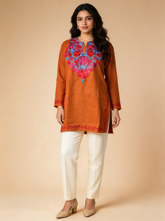 Noor : Aari embroidery summer kurti | Brown