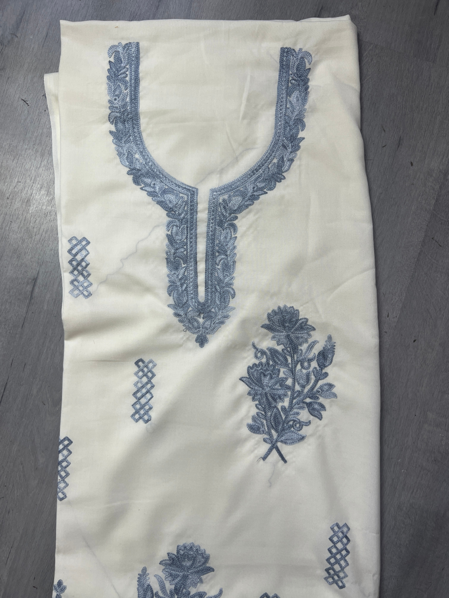Gul Kashmiri Aari 2 Piece Unstitched Suit  |  Light Gray