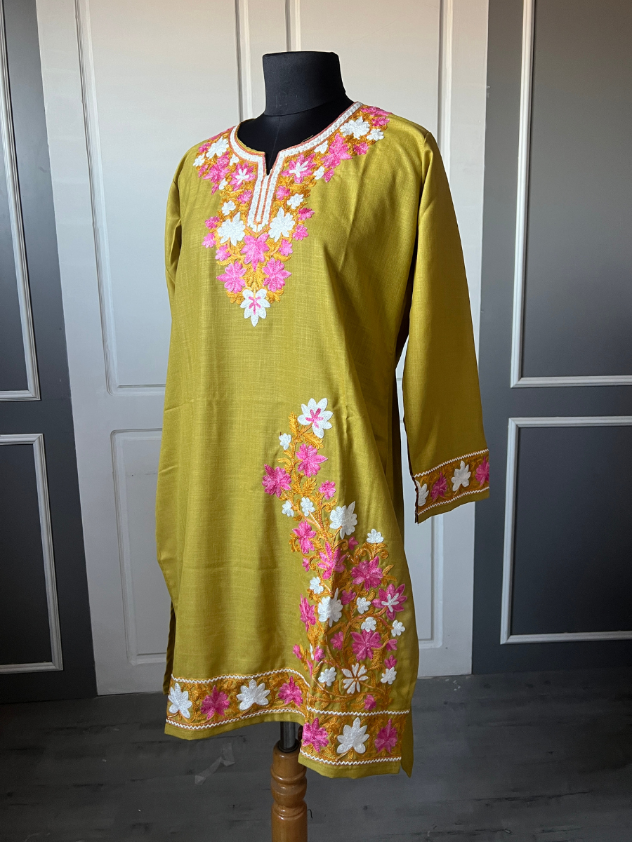 Kashmir Aari cotton Co-Ord Set | Light Moss Green