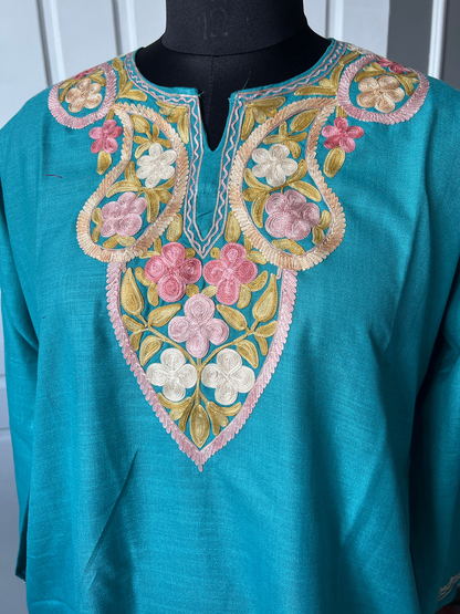 Kashmir Aari cotton Co-Ord Set | Dark Teal