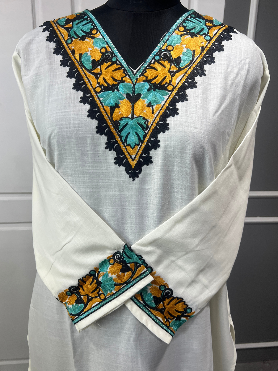 Noor : Kashmiri Aari embroidery summer Co-Ord Set | Light Gray