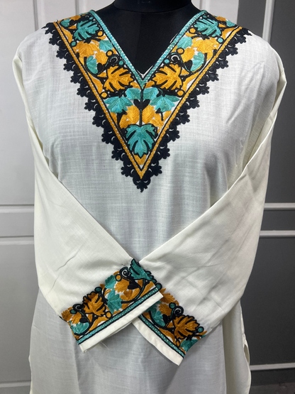 Noor : Kashmiri Aari embroidery summer Co-Ord Set | Light Gray