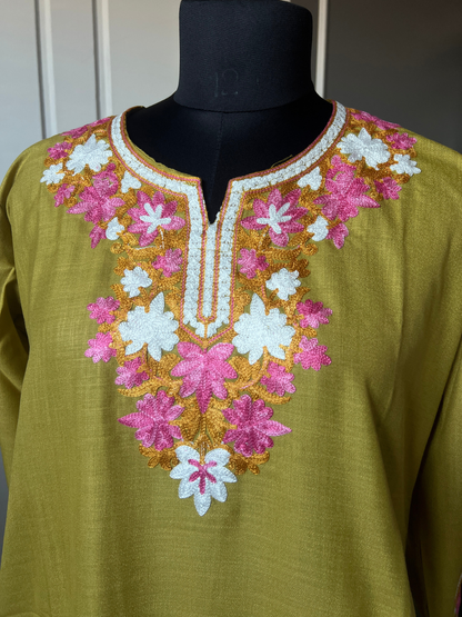 Kashmir Aari cotton Co-Ord Set | Light Moss Green