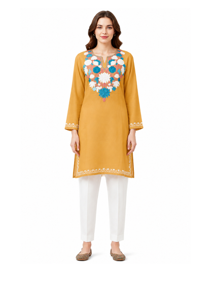 Noor : Aari embroidery summer kurti | Gold