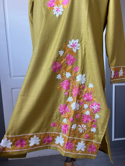 Kashmir Aari cotton Co-Ord Set | Light Moss Green