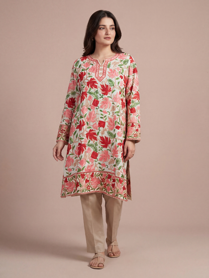 Noor : chinar embroidery summer kurti | Light Gray