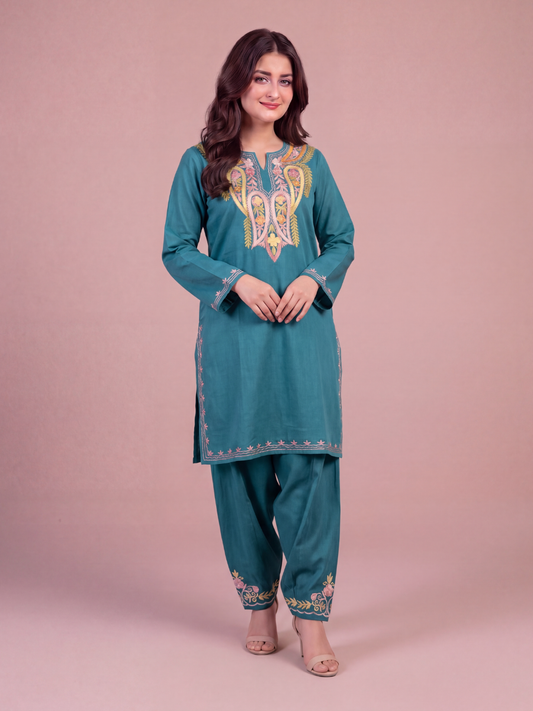 Kashmir Aari cotton Co-Ord Set | Dark Blue
