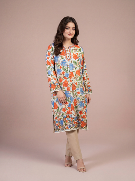 Noor : chinar embroidery summer kurti | Light Gray