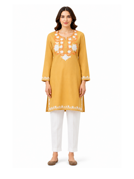 Noor : Aari embroidery summer kurti | Gold