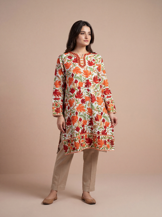 Noor : chinar embroidery summer kurti | Light Gray