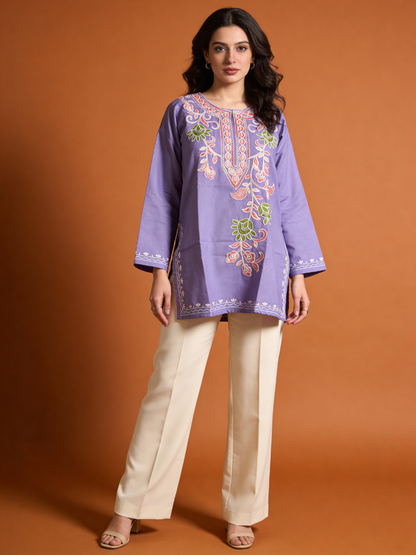 Noor : Aari embroidery summer kurti | Lavender