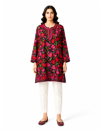 Noor : chinar embroidery summer kurti | Black