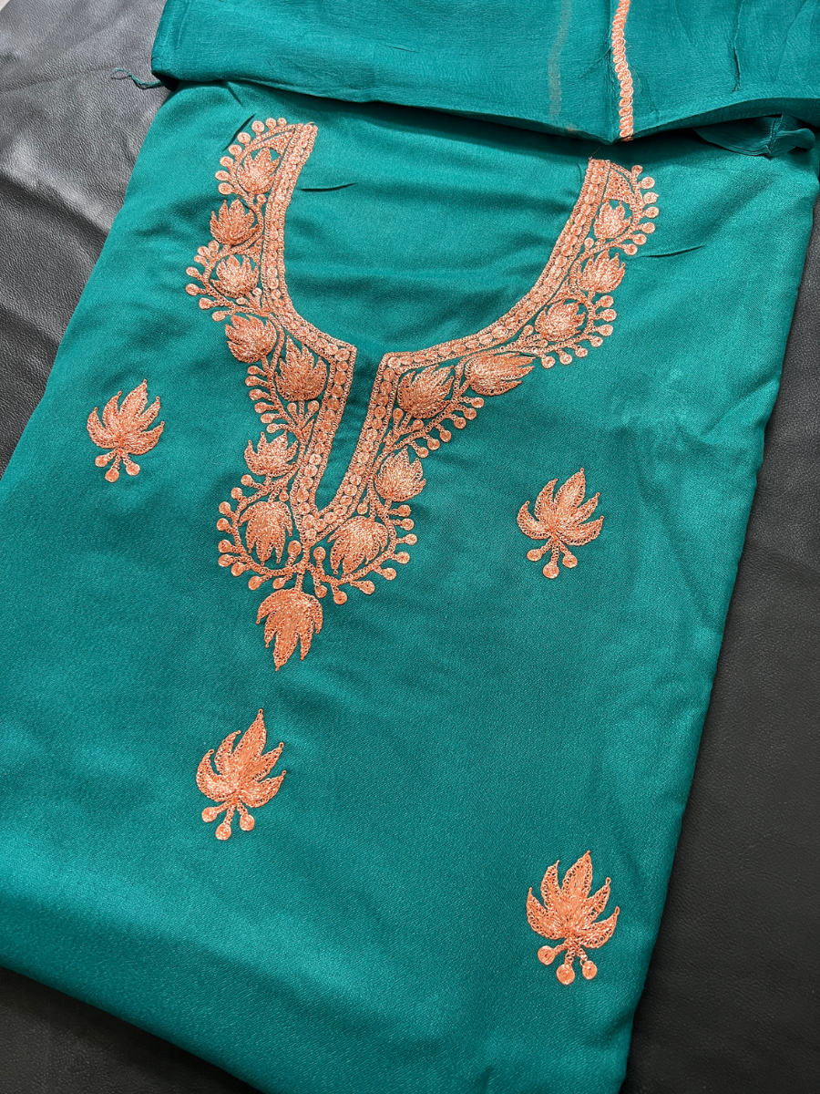 Kashmiri Botti Tilla 3 Piece Unstitched Suites | Dark Teal