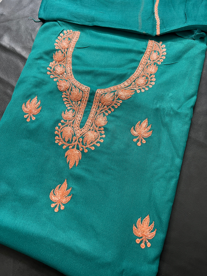 Kashmiri Botti Tilla 3 Piece Unstitched Suites | Dark Teal