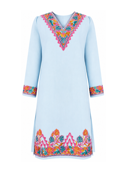 Noor : Kashmiri Aari embroidery summer Co-Ord Set | Aqua