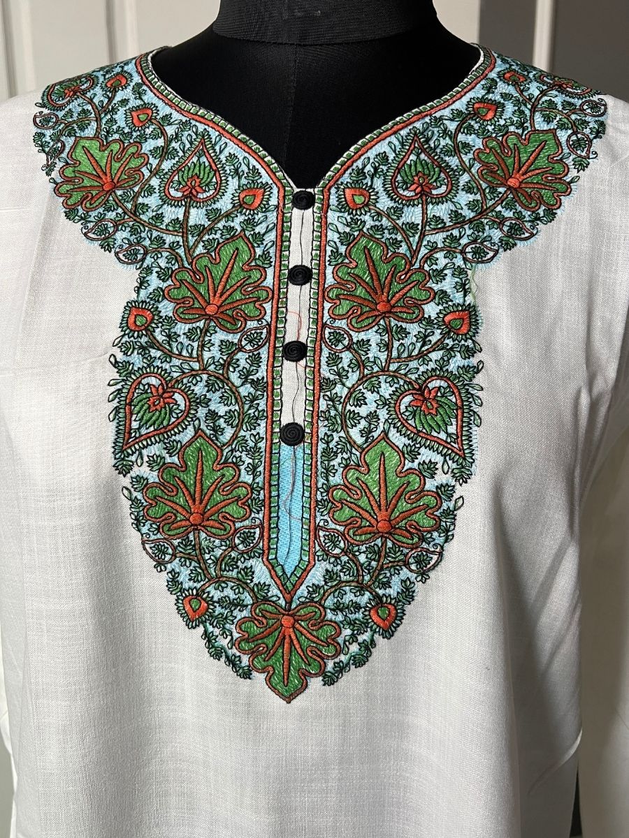 Noor : Aari embroidery summer kurti |Light Gray