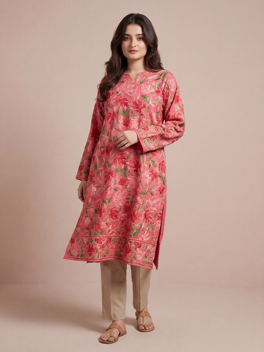 Noor : chinar embroidery summer kurti | Pink