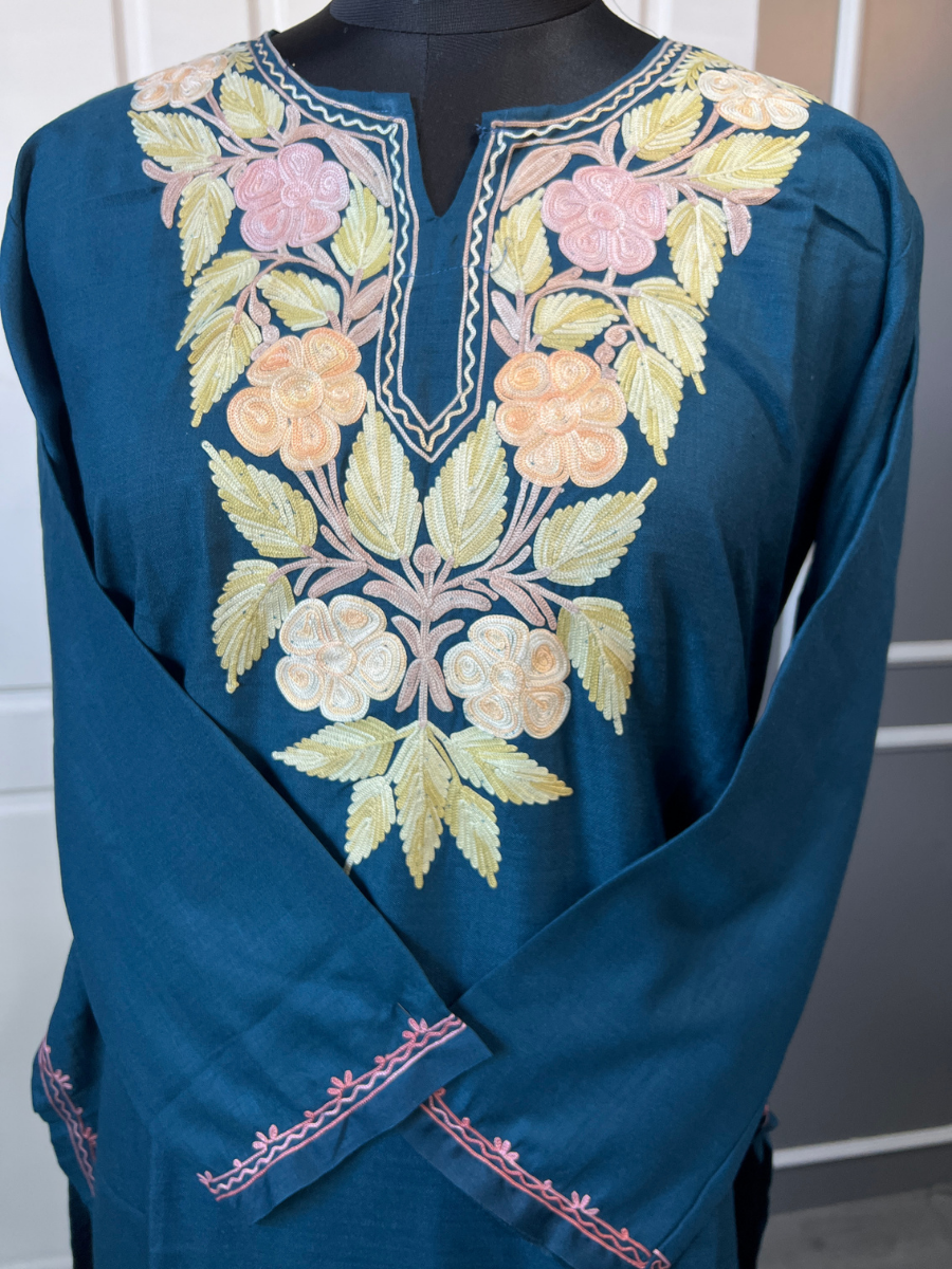 Kashmir Aari cotton Co-Ord Set | Dark Blue