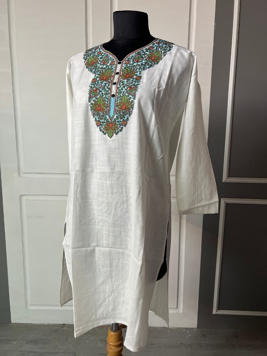 Noor : Aari embroidery summer kurti |Light Gray