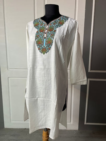 Noor : Aari embroidery summer kurti |Light Gray