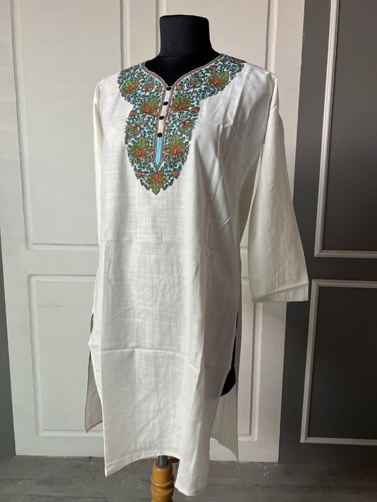 Noor : Aari embroidery summer kurti |Light Gray