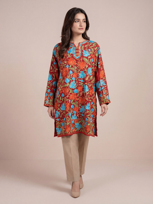 Noor : chinar embroidery summer kurti | Brown