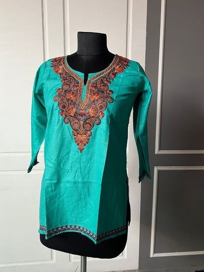 Noor : Aari embroidery summer kurti | Ocean Teal