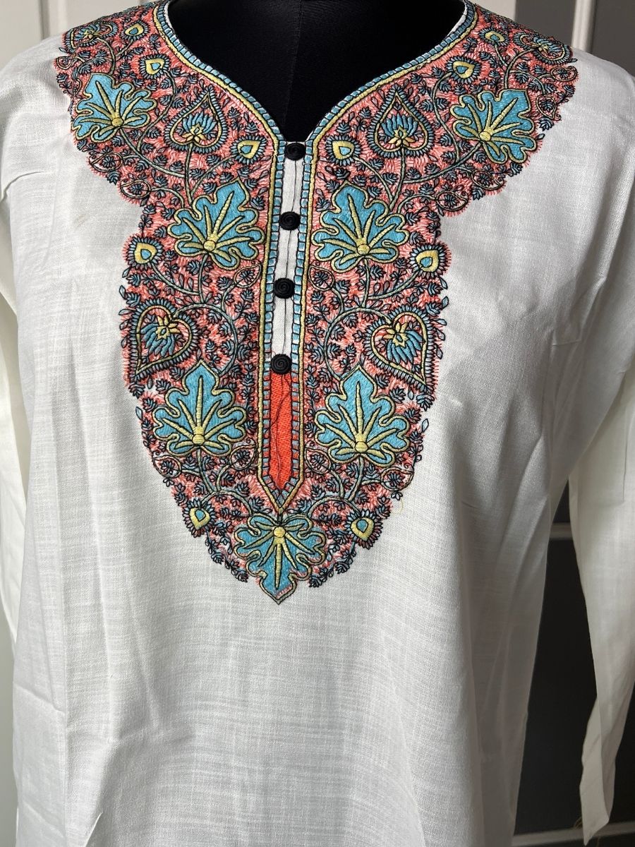 Noor : Aari embroidery summer kurti |Light Gray