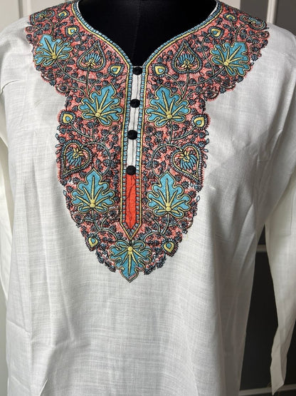 Noor : Aari embroidery summer kurti |Light Gray