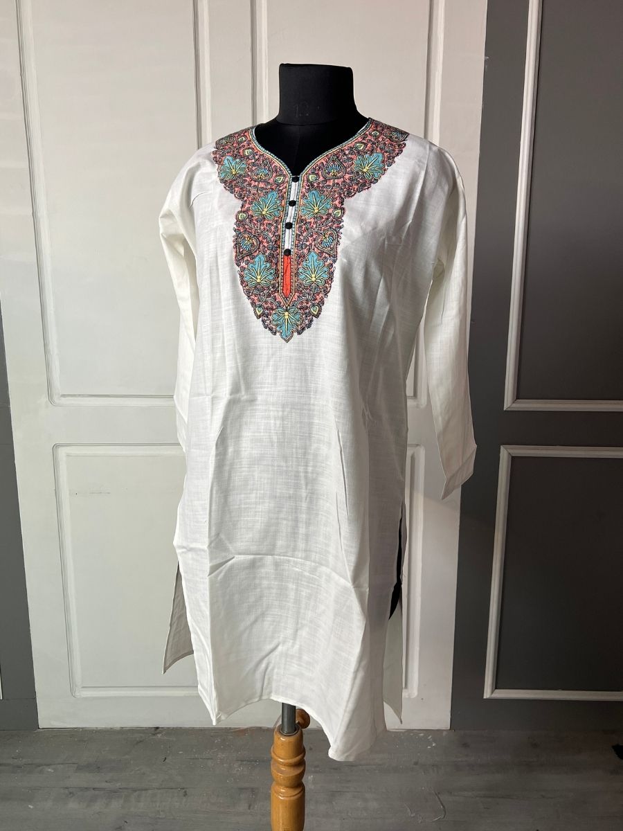 Noor : Aari embroidery summer kurti |Light Gray
