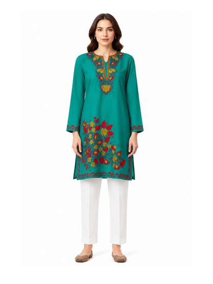 Noor : Aari embroidery summer kurti | Dark Teal