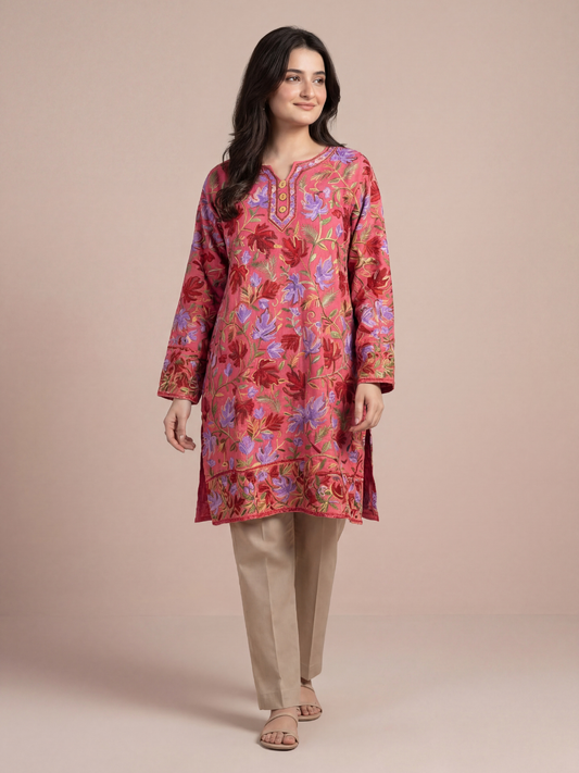 Noor : chinar embroidery summer kurti | Pink