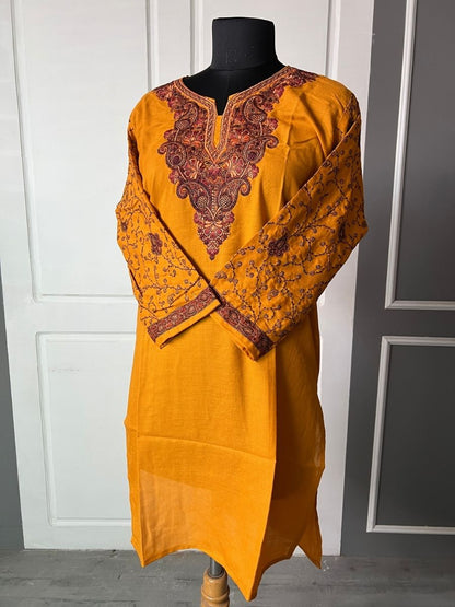 Noor : Aari embroidery summer kurti |Sunset Orange