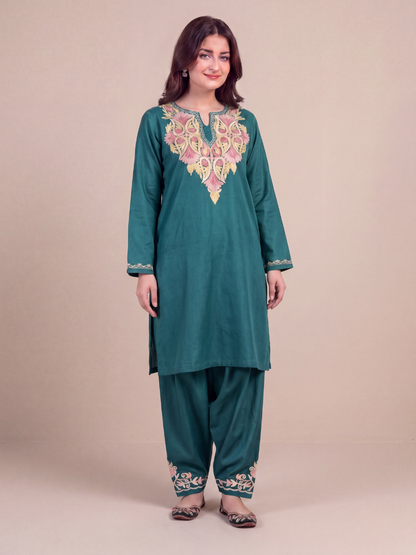 Kashmir Aari cotton Co-Ord Set | Dark Teal
