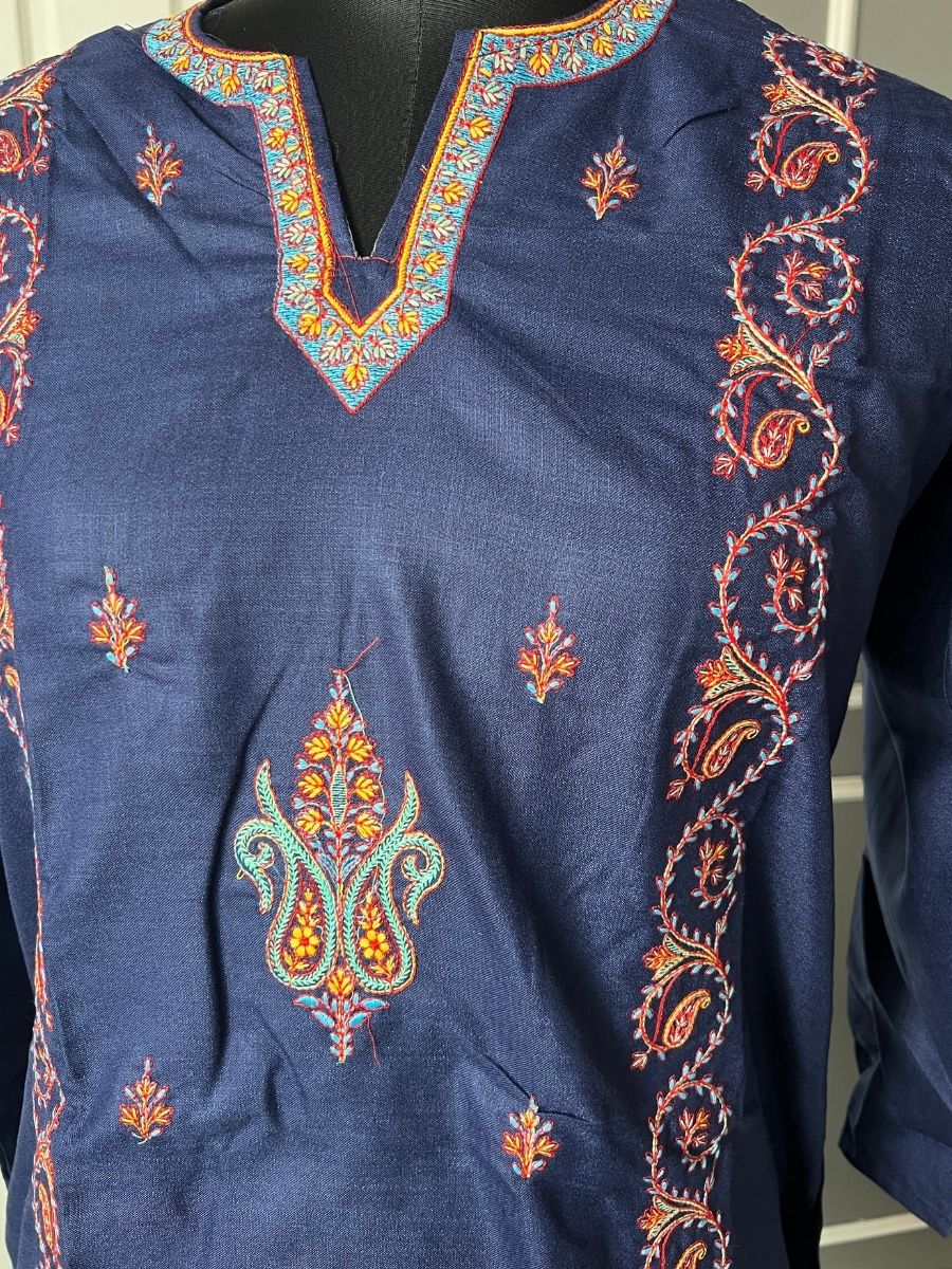 Noor : Sozni embroidery summer kurti | Royal Indigo