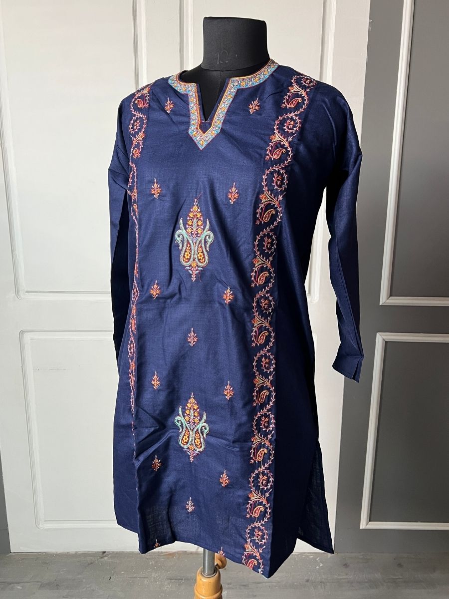 Noor : Sozni embroidery summer kurti | Royal Indigo