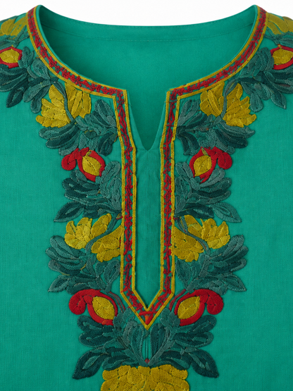 Noor : Aari embroidery summer kurti | Dark Teal