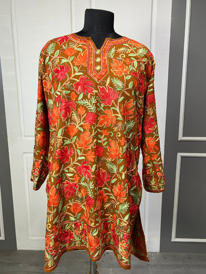 Noor : chinar embroidery summer kurti | Brown