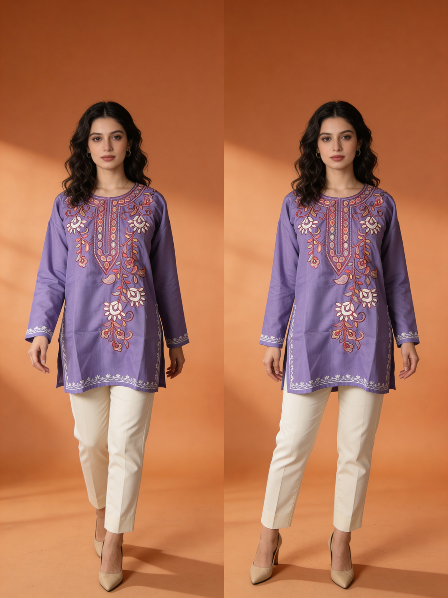 Noor : Aari embroidery summer kurti | Lavender