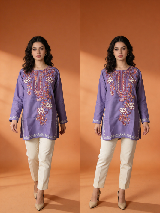 Noor : Aari embroidery summer kurti | Lavender