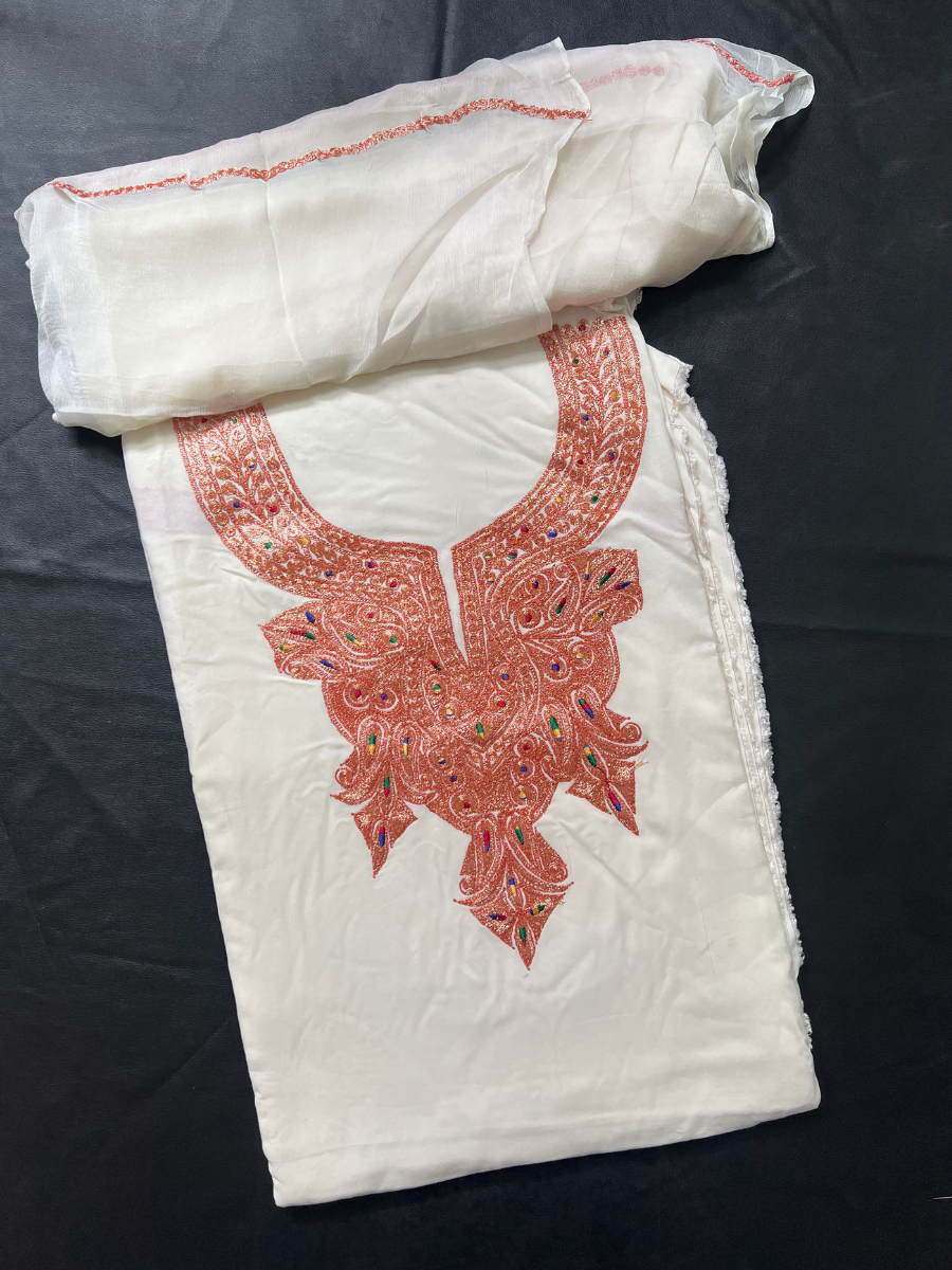 Kashmiri Botti Tilla 3 Piece Unstitched Suites | Light Grey