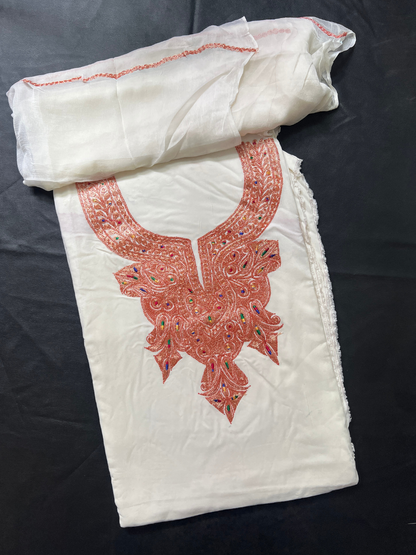 Kashmiri Botti Tilla 3 Piece Unstitched Suites | Light Grey